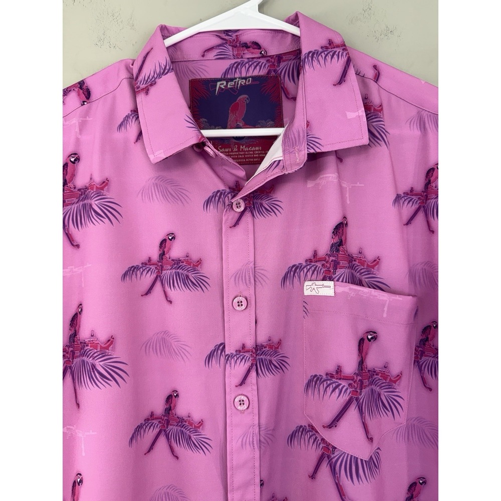 Retro Rifle Saws & Macaws Shirt Men's XL Hawaiian Parrots EUC